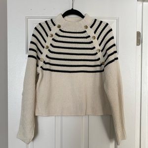 H&M Cream and Black Striped Sweater with Gold Button Detail